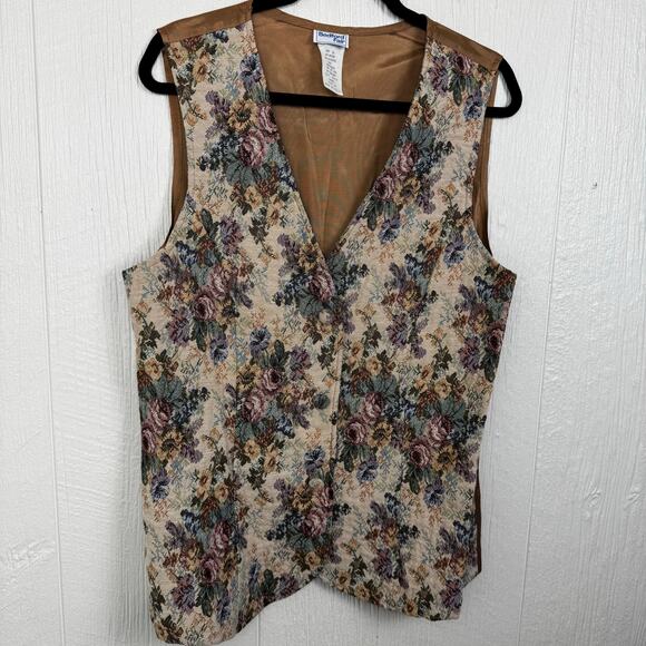 Bedford Fair Vintage Vest Waistcoat Floral Tapestry Size 18 Made in USA Brown - Picture 3 of 8